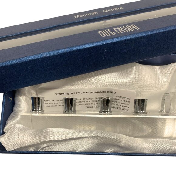 Oleg Cassini Crystal Menorah With Silver Plated Candle Holders In Elegant Box - Picture 2 of 8